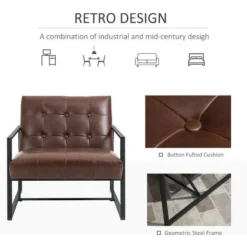 HOMCOM Poltrona Stile Industriale Trapuntata A Bottoni In Metallo E PU Marrone -Negozio al dettaglio VIDAXL || HOMCOM || Songmics 32175567 4