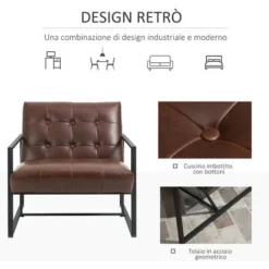HOMCOM Poltrona Stile Industriale Trapuntata A Bottoni In Metallo E PU Marrone -Negozio al dettaglio VIDAXL || HOMCOM || Songmics 32175567 5