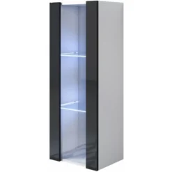 Vetrina Sospesa 1 Anta 3 Cassetti – Bianco E Nero Finitura Lucida LED – 40 X 126 X 29cm – LUKE V2