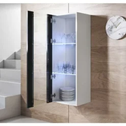 Vetrina Sospesa 1 Anta 3 Cassetti – Bianco E Nero Finitura Lucida LED – 40 X 126 X 29cm – LUKE V2 -Negozio al dettaglio VIDAXL || HOMCOM || Songmics 32357262 3