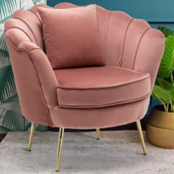 Poltrona Sedia Relax Tessuto Velluto E Metallo Imbottita Design Moderno Pink