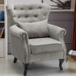 Poltrona Sedia Relax In Tessuto Trapuntato Legno Imbottita Design Moderno Grigio