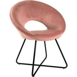 Baroni Home Poltrona Imbottita Circolare In Velluto Con Gambe In Ferro Dorato. Poltrona Da Ufficio O Da Pranzo Super Confortevole E Seduta Ergonomica 71x59x84 Cm - Rosa Cipria, Gambe Nere