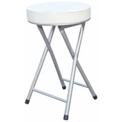 Sgabello Pieghevole Con Seduta In Pvc E Struttura In Metallo 30x30cm/H50cm Bianco