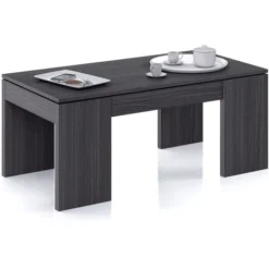 Tavolino Da Caffe' Sollevabile 100 X 50 X 43 Cm Con Rialzo Salvaspazio Soggiorno ROVERE SCURO 001637G