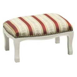 Poggiapiedi In Legno Bianco Opaco Imbottito Colori Stoffa: Rigato Rosso