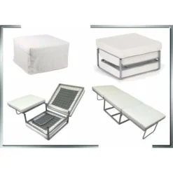 Pouf Letto A Scomparsa, Letto Richiubibile In Microfibra Bianco Sicorage Elly