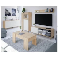 Vetrina Soggiorno 142 Cm Alabama Bianco Opaco E Rovere Con Tre Ante Rovere E Bianco