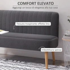 HOMCOM Divano 2 Posti Moderno In Tessuto Senza Braccioli, Struttura E Gambe In Legno, Grigio Scuro -Negozio al dettaglio VIDAXL || HOMCOM || Songmics 34987602 4
