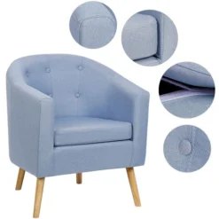 Poltrona, Legno, Blu 64x60x70 Cm -Negozio al dettaglio VIDAXL || HOMCOM || Songmics 35183253 4