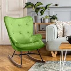 Sedia A Dondolo Sanka In Velluto Verde -Negozio al dettaglio VIDAXL || HOMCOM || Songmics 35439719 3