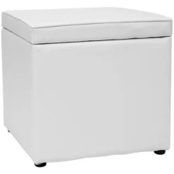 Pouf Contenitore, Morbida Imbottitura, Quadrato, Sgabello 404040 CM, Bianco