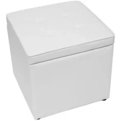 Pouf Contenitore, Morbida Imbottitura, Quadrato, Sgabello 404040 CM, Bianco -Negozio al dettaglio VIDAXL || HOMCOM || Songmics 35537805 3