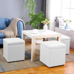 Pouf Contenitore, Morbida Imbottitura, Quadrato, Sgabello 404040 CM, Bianco -Negozio al dettaglio VIDAXL || HOMCOM || Songmics 35537805 5