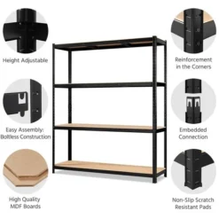 Yaheetech Scaffale/Scaffalatura Metallo A 4 Ripiani Per Garage 150 X 45 X 180 Cm Altezza Regolabile Portata Massima 265 Kg Per Ripiano Scaffali Da Negozio Magazzino Nero -Negozio al dettaglio VIDAXL || HOMCOM || Songmics 35962148 3