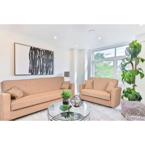 Divano Letto Nora 2 Posti Tessuto Beige, 152x80x87 Cm 2 Divano Letto Nora 2 Posti Tessuto Beige, 152x80x87 Cm - immagine 2