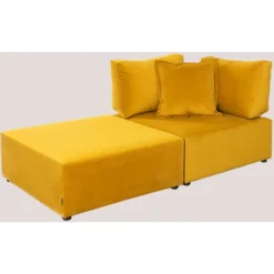 SKLUM Poltrona Componibile Con Puff In Velluto Kata Mostarda