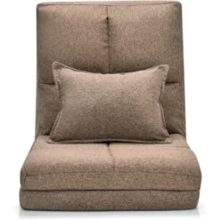 Divano Letto In Tessuto Regolabile In 5 Livelli Con Cuscino, Poltrona Pieghevole A 3 Segmenti, Sedia Da Terra Multifunzionale, 176 X 64 X 15 Cm (Marrone)