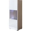 Vetrina 1 Anta 3 Cassetti – Sonoma E Bianco Finitura Lucida LED – 40 X 128 X 29cm – LUKE V3