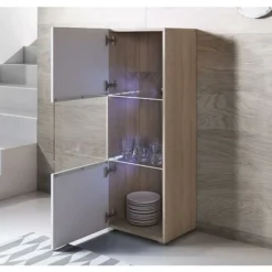 Vetrina 1 Anta 3 Cassetti – Sonoma E Bianco Finitura Lucida LED – 40 X 128 X 29cm – LUKE V3 -Negozio al dettaglio VIDAXL || HOMCOM || Songmics 38537701 3