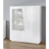 Dmora Vetrina Moderna Con Anta A Vetro, Made In Italy, Con Luce LED Bianca, Credenza Con Ripiani, Vetrinetta Da Soggiorno, Cm 120x43h146, Colore Bianco Lucido, Con Imballo Rinforzato