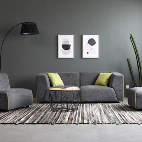 Divano 3 Posti Modulare Componibile In Tessuto Stile Moderno Con Pouf Jantra Colore: Grigio Scuro 2 Divano 3 Posti Modulare Componibile In Tessuto Stile Moderno Con Pouf Jantra Colore: Grigio Scuro - immagine 2
