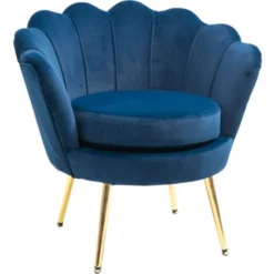 HOMCOM Poltrona Vintage Di Design In Velluto Blu, Poltroncina Da Camera Con Schienale Alto 76x67x74cm