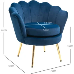 HOMCOM Poltrona Vintage Di Design In Velluto Blu, Poltroncina Da Camera Con Schienale Alto 76x67x74cm -Negozio al dettaglio VIDAXL || HOMCOM || Songmics 39507091 3