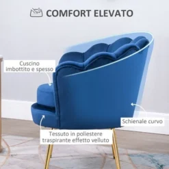 HOMCOM Poltrona Vintage Di Design In Velluto Blu, Poltroncina Da Camera Con Schienale Alto 76x67x74cm -Negozio al dettaglio VIDAXL || HOMCOM || Songmics 39507091 5