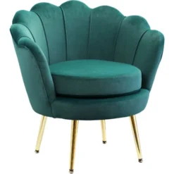 HOMCOM Poltrona Vintage Di Design In Velluto Verde, Poltroncina Da Camera Con Schienale Alto 76x67x74cm