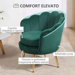 HOMCOM Poltrona Vintage Di Design In Velluto Verde, Poltroncina Da Camera Con Schienale Alto 76x67x74cm -Negozio al dettaglio VIDAXL || HOMCOM || Songmics 39507094 5