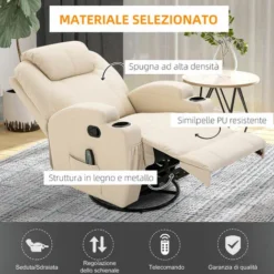 HOMCOM Poltrona Relax Massaggiante Con 8 Punti, 5 Modalità E 2 Intensità - Crema -Negozio al dettaglio VIDAXL || HOMCOM || Songmics 39507244 5