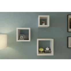 Mensole Da Parete A Cubo Moderne 3pz Design Quadrato Bianco MDF 2 Ripiani -Negozio al dettaglio VIDAXL || HOMCOM || Songmics 39853112 3