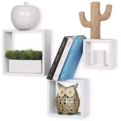 Mensole Da Parete A Cubo Moderne 3pz Design Quadrato Bianco MDF 2 Ripiani -Negozio al dettaglio VIDAXL || HOMCOM || Songmics 39853112 4