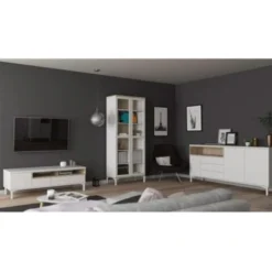 Vetrina Soggiorno 203 Cm Bianco Opaco E Rovere Con Due Ante E Cinque Ripiani Rovere E Bianco -Negozio al dettaglio VIDAXL || HOMCOM || Songmics 41306936 3