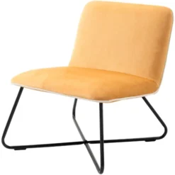 HOMCOM Poltrona In Velluto Stile Nordico Senza Braccioli, Poltroncia Da Camera Con Base In Metallo Incrociata, 55x69x68cm, Giallo