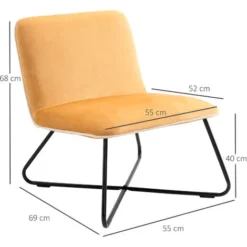 HOMCOM Poltrona In Velluto Stile Nordico Senza Braccioli, Poltroncia Da Camera Con Base In Metallo Incrociata, 55x69x68cm, Giallo -Negozio al dettaglio VIDAXL || HOMCOM || Songmics 41949772 3