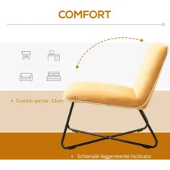 HOMCOM Poltrona In Velluto Stile Nordico Senza Braccioli, Poltroncia Da Camera Con Base In Metallo Incrociata, 55x69x68cm, Giallo -Negozio al dettaglio VIDAXL || HOMCOM || Songmics 41949772 4