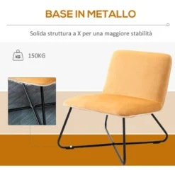 HOMCOM Poltrona In Velluto Stile Nordico Senza Braccioli, Poltroncia Da Camera Con Base In Metallo Incrociata, 55x69x68cm, Giallo -Negozio al dettaglio VIDAXL || HOMCOM || Songmics 41949772 5