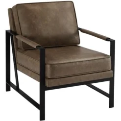 Yaheetech Poltroncina/Poltrona Camera Da Letto Salotto Soggiorno Moderna Imbottita In Ecopelle Marrone Legno E Metallo Ufficio Portata 136 Kg