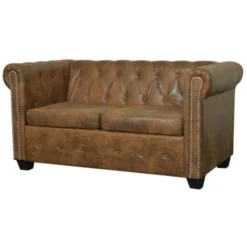 Divano Chesterfield A 2 Posti In Finta Pelle Marrone VidaXL