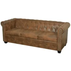 Divano Chesterfield A 3 Posti In Finta Pelle Marrone VidaXL