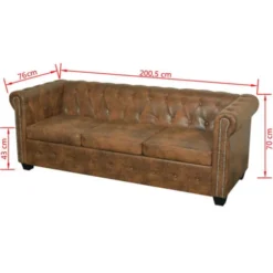 Divano Chesterfield A 3 Posti In Finta Pelle Marrone VidaXL -Negozio al dettaglio VIDAXL || HOMCOM || Songmics 4219640 3