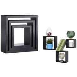 Mensole Parete Cubo Moderne Nere 3pz 15-20-25cm Design Quadrato Sospesi 685022