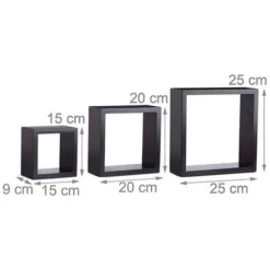 Mensole Parete Cubo Moderne Nere 3pz 15-20-25cm Design Quadrato Sospesi 685022 -Negozio al dettaglio VIDAXL || HOMCOM || Songmics 42295448 5
