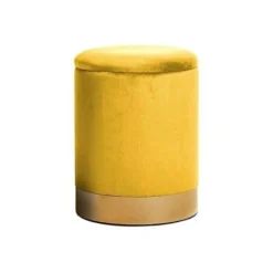 POUF CONTENITORE CM.31X38H IN VELLUTO GIALLO CON BASE ORO