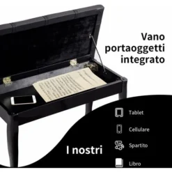 Panca Per Piano Sgabello Panca Pianoforte, Cuscino Imbottito, Con Scomparto Di Immagazzinaggio, Costruzione In Legno Massiccio Rigido (Nero) -Negozio al dettaglio VIDAXL || HOMCOM || Songmics 42473444 3