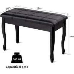 Panca Per Piano Sgabello Panca Pianoforte, Cuscino Imbottito, Con Scomparto Di Immagazzinaggio, Costruzione In Legno Massiccio Rigido (Nero) -Negozio al dettaglio VIDAXL || HOMCOM || Songmics 42473444 4
