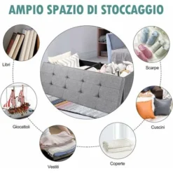 Ottomana In Tessuto Pieghevole, Cassapanca Ottomana Pieghevole, Contenitore Portaoggetti 120 L, Poratata Massima150kg (grigio Chiaro) -Negozio al dettaglio VIDAXL || HOMCOM || Songmics 42473448 3