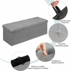 Ottomana In Tessuto Pieghevole, Cassapanca Ottomana Pieghevole, Contenitore Portaoggetti 120 L, Poratata Massima150kg (grigio Chiaro) -Negozio al dettaglio VIDAXL || HOMCOM || Songmics 42473448 4
